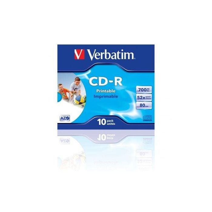 Verbatim Cd-R Azo, 700Mb, 52X, 10 Pack Jewel Case, Superficie Wide Inkjet Printable 1 Verbatim Cd-R Azo, 700Mb, 52X, 10 Pack Jewel Case, Superficie Wide Inkjet Printable 1