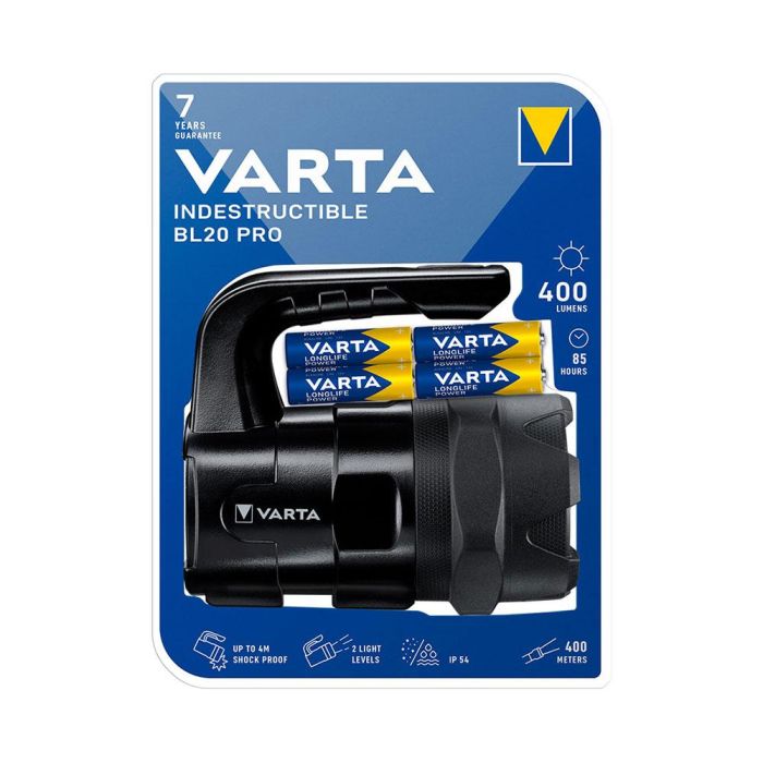 Luz portátil-VARTA-Indestructible BL20 Pro-400lm-Garantía 7 años-Resistente a golpes (4m) agua y polvo-IP54-6 Pilas AA incluidas 2