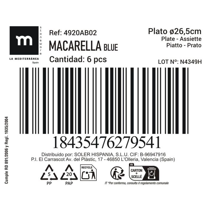 Plato Macarella Blue 26.5 cm - Inde (12 Unidades) 2 Plato Macarella Blue 26.5 cm - Inde (12 Unidades) 2