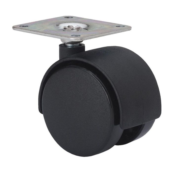 Rueda giratoria con placa y eje liso, color negro, carga máx. 20 kg, ø 4 cm Rueda giratoria con placa y eje liso, color negro, carga máx. 20 kg, ø 4 cm