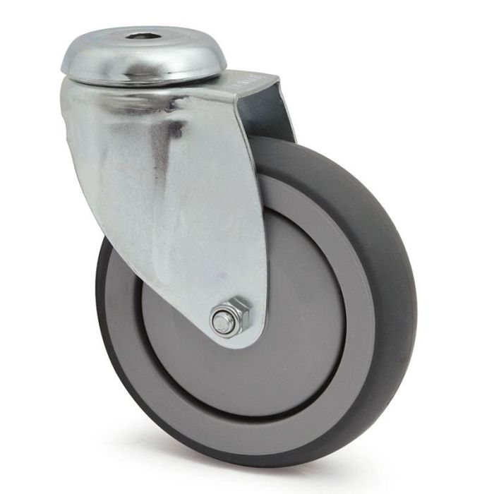 TENTE NAVARRA TP 2470 Rueda Giratoria Goma Termoplástica Ø125mm, Soporte Zincado, Taladro Ø11, Antihuella, Antihilo, 80kg