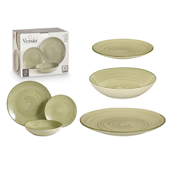 Set Vajilla 18 Pcs Espiral Verde Oliva Vessia 34X28CM (2 Unidades) Set Vajilla 18 Pcs Espiral Verde Oliva Vessia 34X28CM (2 Unidades)