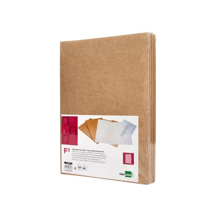 Subcarpeta Liderpapel Folio Kraft Interior Blanco 240 gr-M2 50 unidades 2