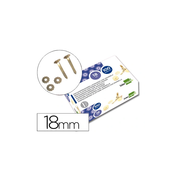 Liderpapel Encuadernadores Latonados con Arandela 18 mm Caja 100 Unidades Metal 0 Liderpapel Encuadernadores Latonados con Arandela 18 mm Caja 100 Unidades Metal 0