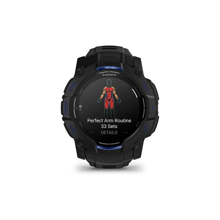 Garmin Instinct 3 Reloj Inteligente con Pantalla AMOLED de 45 mm, GPS, Caja de Aluminio y GFRP, Correa de Silicona Intercambiable Negro/Azul Bolt, Resistencia al Agua 10 ATM