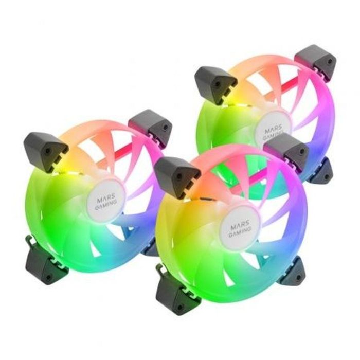 Mars Gaming MF-3A Kit 3 Ventiladores 120mm ARGB 360º Sin Marco Ultrasilenciosos compatible Aura Sync/Mystic Light/RGB Fusion