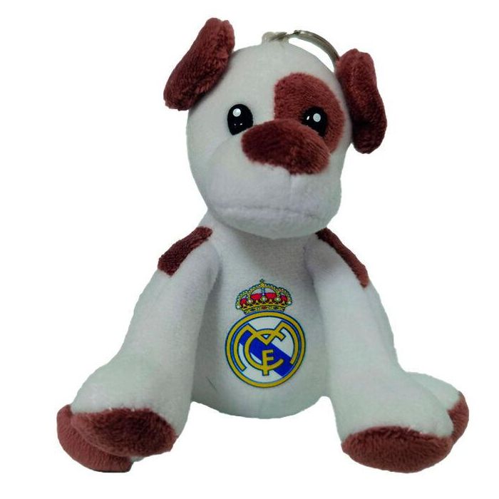 CYP BRANDS Llavero de peluche Real Madrid con forma de perro, tamaño 8x7,5x10cm.