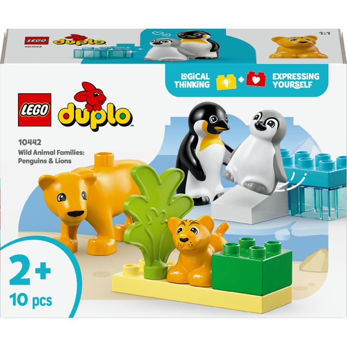 LEGO DUPLO 10442 Juguete de Construcción Familias Fauna Salvaje: Pingüinos y Leones para Desarrollo Motriz y Imaginación Niños +2 Años