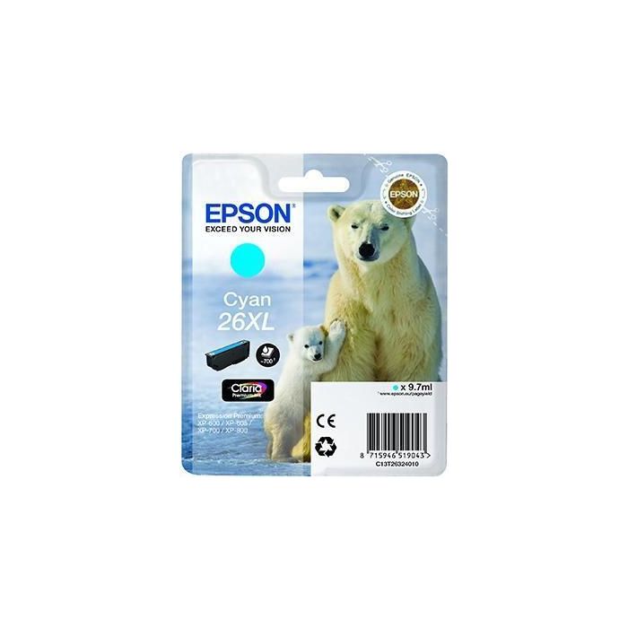 Epson Tinta Claria Premium Cian 26XL Alta Capacidad para XP 510, 520, 600, 605, 610, 615, 620, 625, 700, 710, 720, 800, 810, 820