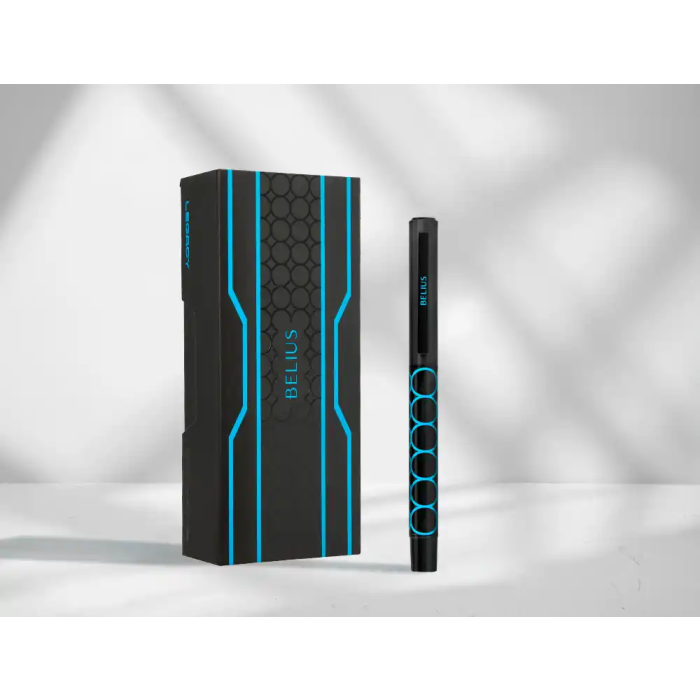 Belius Bolígrafo Legacy Aluminio Diseño Círculos Azul Cuerpo Negro Tinta Azul Caja Diseño 1