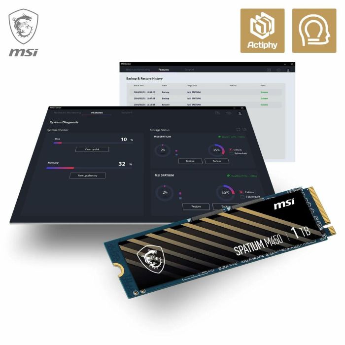 MSI MSI1693465238588 SPATIUM M450 SSD Interno 1TB PCIe 4.0 NVMe M.2 24