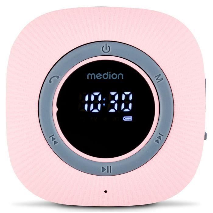 Medion MED4061275227642 Radio de Ducha FM Bluetooth IPX6 con Soporte de Ventosa Rosa