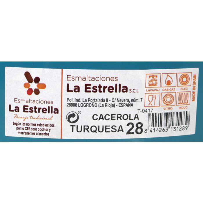Cacerola Esmaltada con Tapa 28 cm Turquesa - La Estrella (6 Unidades) 1 Cacerola Esmaltada con Tapa 28 cm Turquesa - La Estrella (6 Unidades) 1