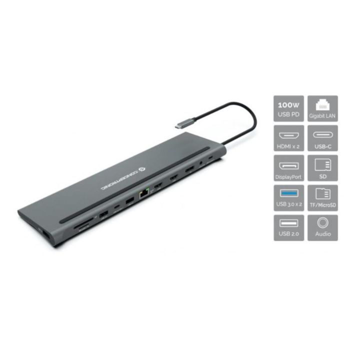 Conceptronic DONN17G Docking Station USB Tipo C 12 en 1 USB 3.2 Gen 1 con HDMI/DisplayPort 4K 60Hz, 100W PD, Gigabit Ethernet 0 Conceptronic DONN17G Docking Station USB Tipo C 12 en 1 USB 3.2 Gen 1 con HDMI/DisplayPort 4K 60Hz, 100W PD, Gigabit Ethernet 0