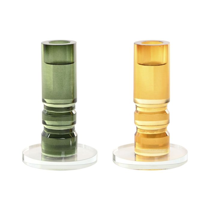 DKD Home Decor Candelabro Moderno de Cristal Verde y Mostaza 8.5 x 13.5 x 8.5 cm (4 Unidades)