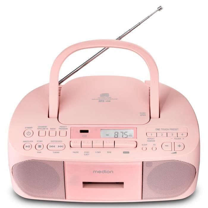 Medion AAAQL64901 Radio CD K7 FM portátil con 2x3W RMS de potencia, color rosa 1 Medion AAAQL64901 Radio CD K7 FM portátil con 2x3W RMS de potencia, color rosa 1