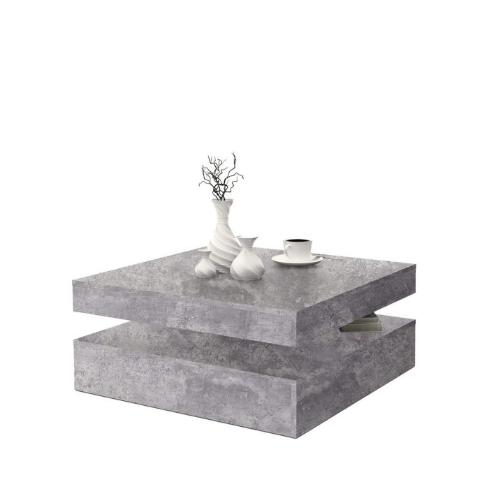 Mesa de centro cuadrada giratoria - Tablero de partículas - Decoración de hormigón gris claro - Clásica - L 78 x P 78 x H 35,4 cm - CAFÉ