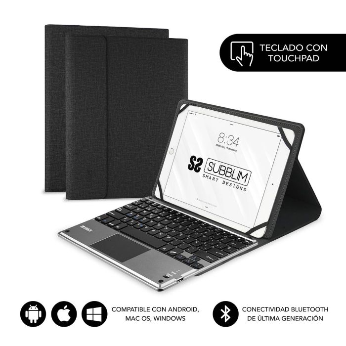 SUBBLIM Funda con Teclado Bluetooth Touchpad KeyTab Pro 9,6" a 10,8" TOUCHPAD Negra