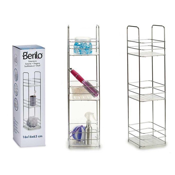 Estantería Metal Cuadrada 3 Pisos Berilo 16x62x16 cm, Metal Cromado, Transparente (6 Unidades) Estantería Metal Cuadrada 3 Pisos Berilo 16x62x16 cm, Metal Cromado, Transparente (6 Unidades)