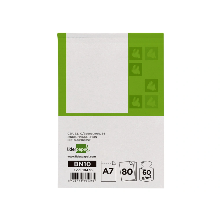 Liderpapel Bloc de notas A7 liso 80 hojas 60g/m2 perforado 7