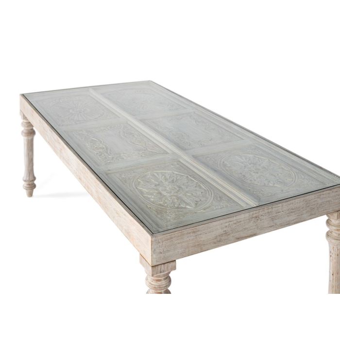 Giner y Colomer Mesa de Comedor Rectangular de Madera de Mango Tallada a Mano 220 cm Blanco Decapé 2