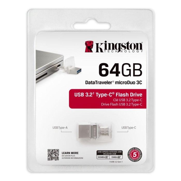 Kingston 64GB DataTraveler microDuo 3C 200MB/s dual USB-A + USB-C 3 Kingston 64GB DataTraveler microDuo 3C 200MB/s dual USB-A + USB-C 3