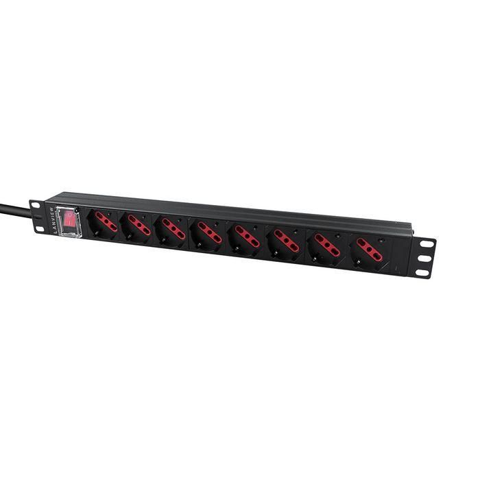 Lanview 19'' rack mount power strip, 2m, 13A with 8 x Schuko/italian type socket 1 Lanview 19'' rack mount power strip, 2m, 13A with 8 x Schuko/italian type socket 1