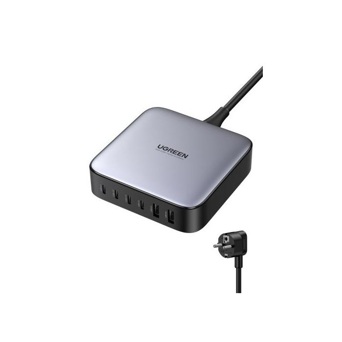 UGREEN Cargador Rápido de Escritorio Nexode 200W con 2 USB-A y 4 USB-C para Dispositivos Universales, Negro/Gris