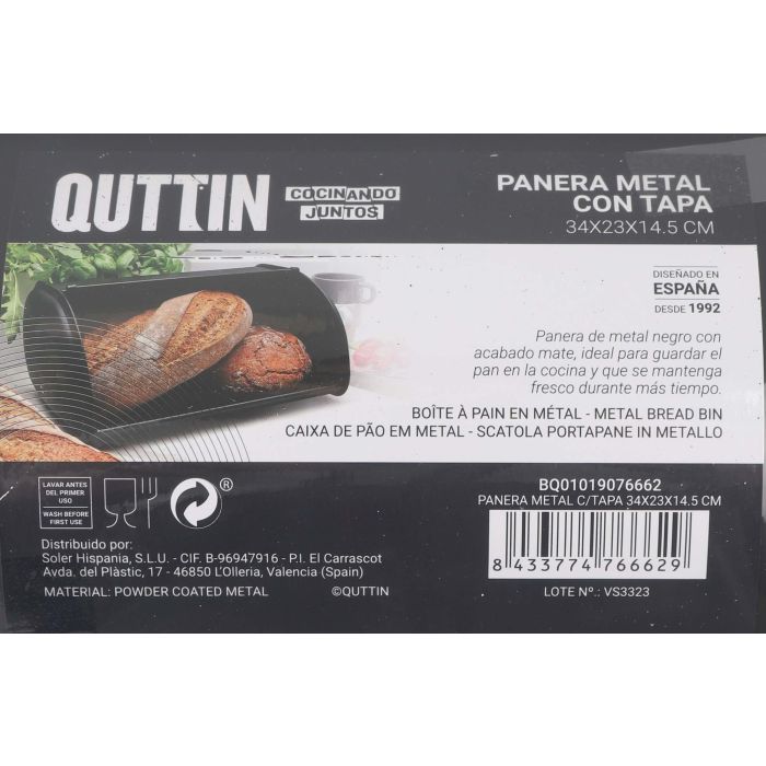 Panera de metal con tapa Quttin 34x23x14.5 cm (4 Unidades) 3 Panera de metal con tapa Quttin 34x23x14.5 cm (4 Unidades) 3