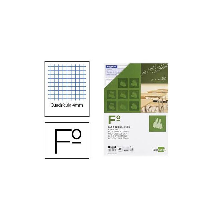 Bloc Examenes Liderpapel Cuadro 4 mm Folio 40 Hojas 60 gr-M2 10 unidades