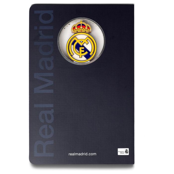Real Madrid Cuaderno A5 con Escudo en 3D Azul Oficial 120 Hojas Sin Pautar