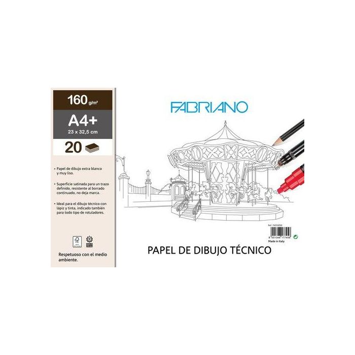 Bloc De Dibujo Fabriano Lineal Encolado Liso A4+ 160G 20H