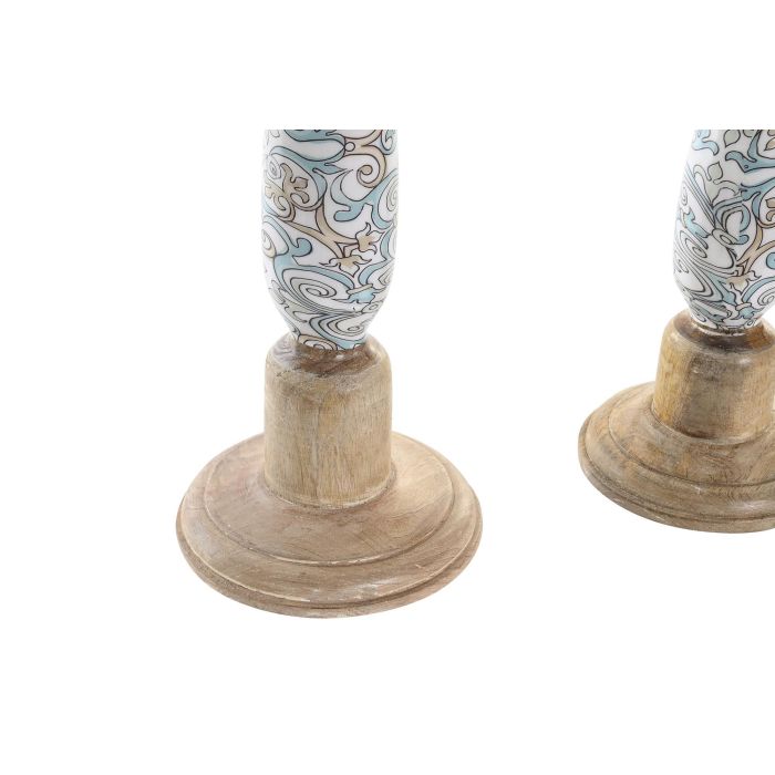 DKD Home Decor Portavela Colonial, Set de 2, Marrón Multicolor, de Madera y Metal, 17x52.5x17 cm 2