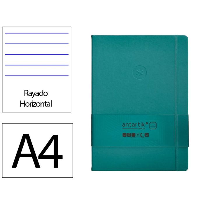 Cuaderno Con Gomilla Antartik Notes Tapa Dura A4 Hojas Rayas Verde Aguamarina 100 Hojas 80 gr Fsc