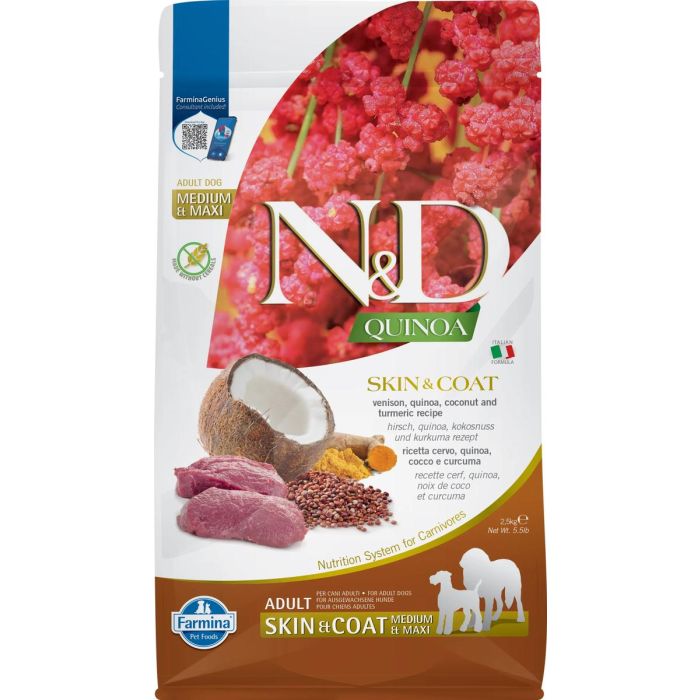 Farmina N&D Dog Quinoa Skin Coat Venado Med Maxi 2,5 kg