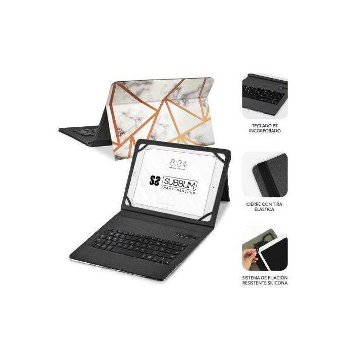 SUBBLIM funda de tablet con teclado bluetooth Keytab Pro BT Trendy Marmol Blanco 2