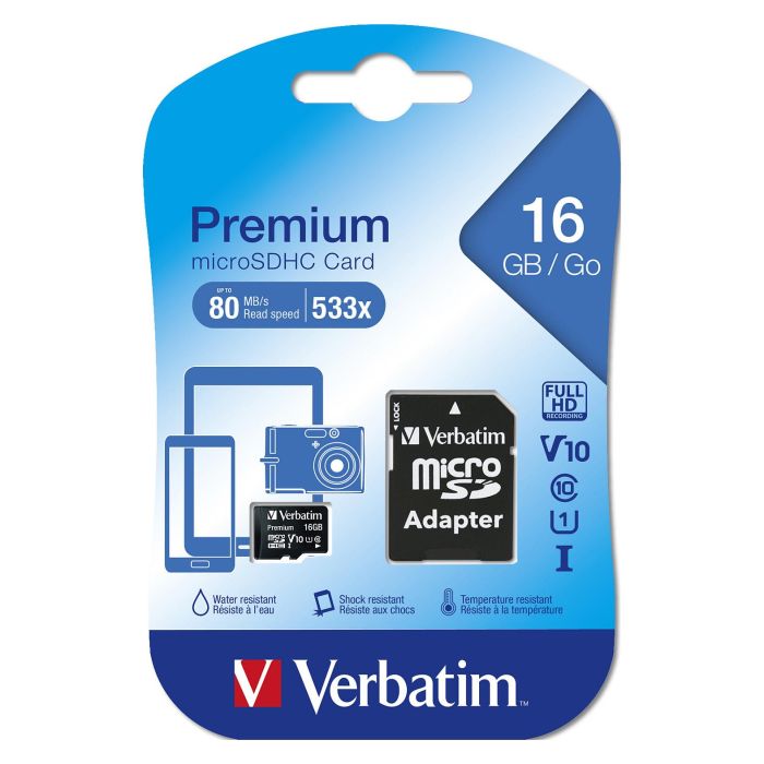 Verbatim Tarjeta Micro SDHC 16GB Clase 10 con Adaptador 2