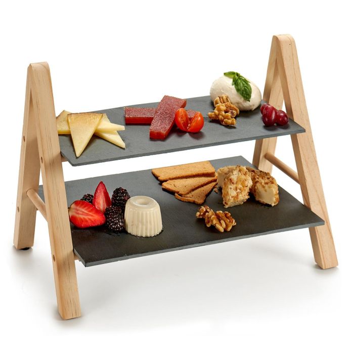 Kinvara Estante Pizarra Rectangular 2 Pisos 20x27x37 cm Cerámica Madera Negro (Set de 8)