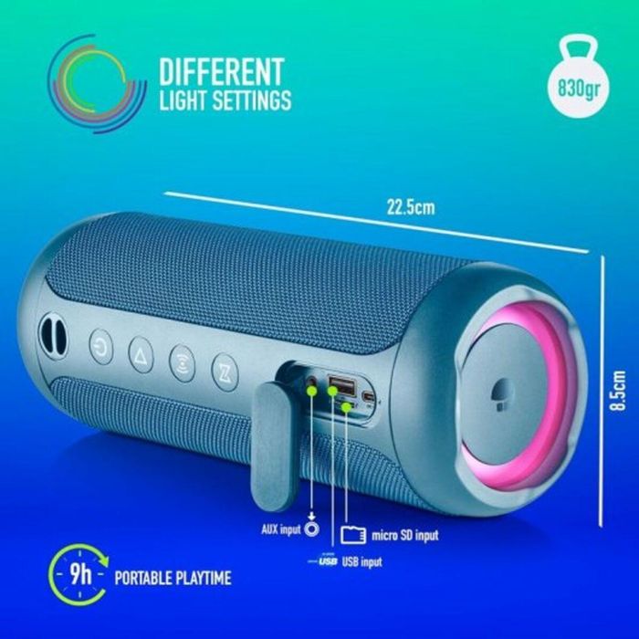 NGS ROLLERFURIA3BLUE Altavoz Portátil Bluetooth 5.3 Sonido Potente 60W Luces RGB Impermeable IPX7 TWS Powerbank Batería 9h Azul 2