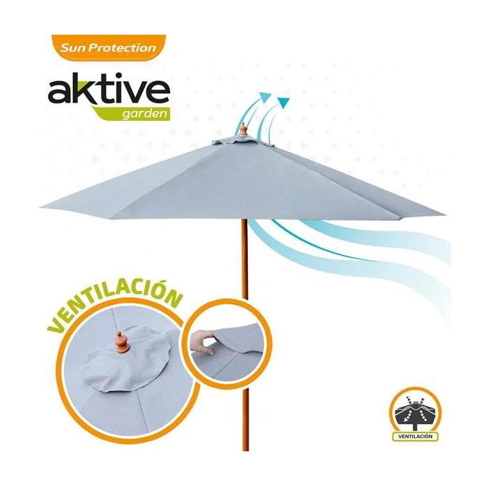 Parasol terraza 300 cm con mástil de madera 4,8 cm color gris 1 Parasol terraza 300 cm con mástil de madera 4,8 cm color gris 1