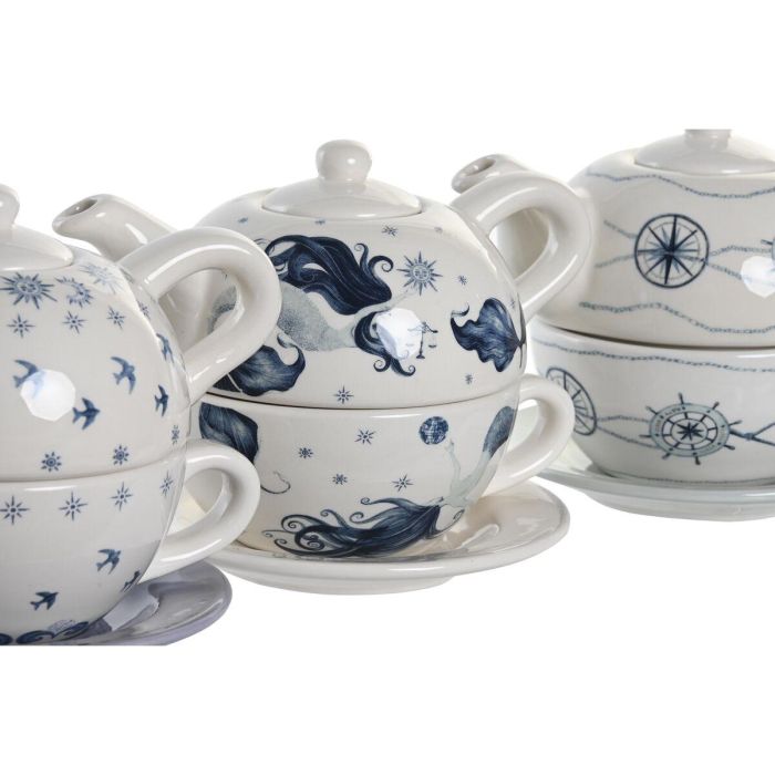DKD Home Decor Tetera Atlantico Colección Stella Maris de Dolomite Azul y Blanco 750 ml Apta Microondas Lavavajillas (3 Unidades) 3