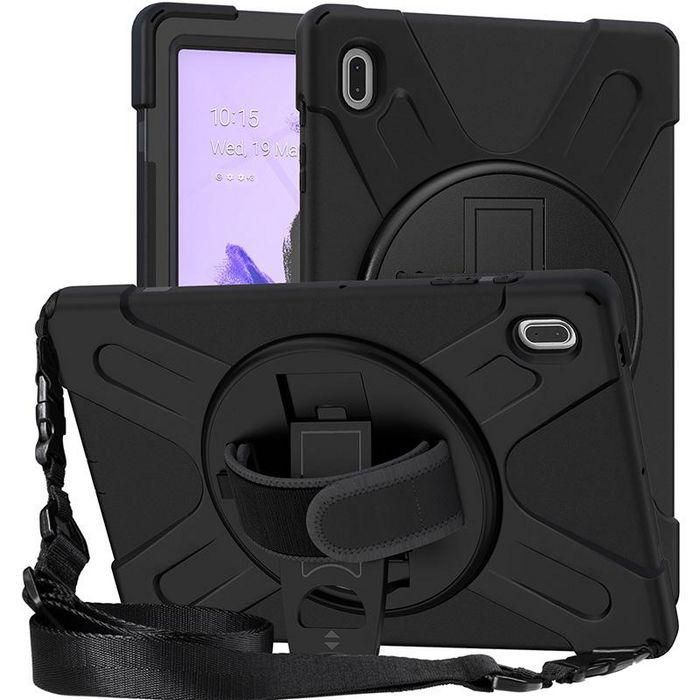 eSTUFF Funda Defender AUSTIN para Samsung Galaxy Tab S7 FE Negra - Resistente a Golpes con Soporte 360 y Correa de Mano/Hombro