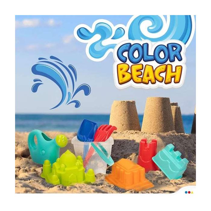 Cubo de playa castillo 18cm con palas 27cm, regadera y 5 moldes en bolsa 7 Cubo de playa castillo 18cm con palas 27cm, regadera y 5 moldes en bolsa 7