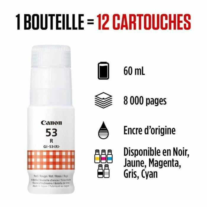 Canon Botella de Tinta GI-53R Roja 60ml ChromaLife100 para PIXMA G650 G550 4