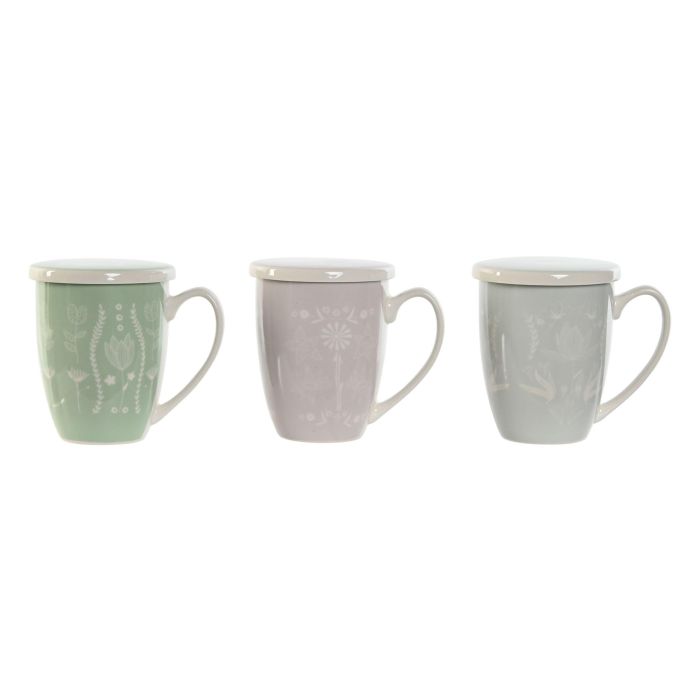 Mug Infusiones Scandi DKD Home Decor Verde Rosa Palo 9 x 11 x 12 cm (6 Unidades)