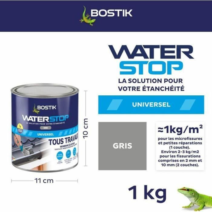 Bostik BOS3549212466886 Membrana Impermeabilizante Waterstop para Reparación de Fugas - Envase de 1 kg Gris 7