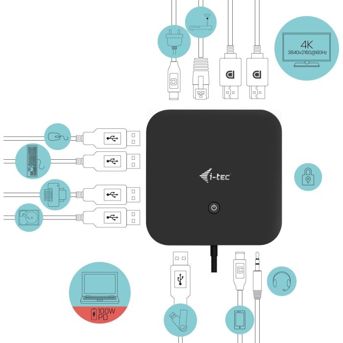 Hub USB i-Tec C31DUALDPDOCKPD100W 12