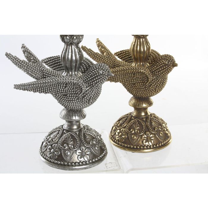 DKD Home Decor Candelabro Chic de Resina estilo Pájaro Dorado Plateado 11 x 25 x 17 cm Pack de 2 Unidades 2 DKD Home Decor Candelabro Chic de Resina estilo Pájaro Dorado Plateado 11 x 25 x 17 cm Pack de 2 Unidades 2