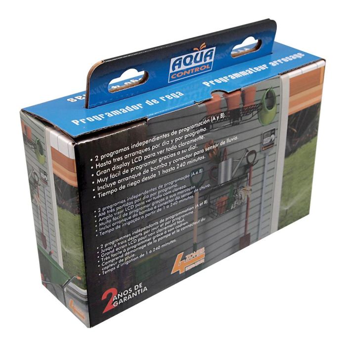 Aqua Control Programador de Riego Access 4 para 4 Zonas con Conexión Sensor Lluvia y Arranque de Bomba. Display LCD 4