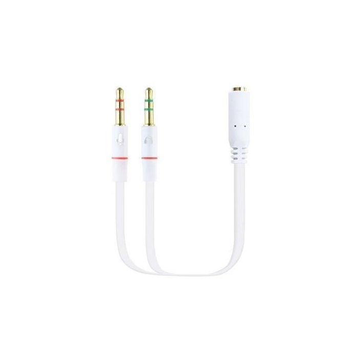 Nanocable 10.24.1203 Cable Adaptador Audio Jack 3.5 Hembra (4-pin) a 2x Jack 3.5 Macho (3-pin) para Auriculares con Micrófono a PC/Audio 20cm Blanco